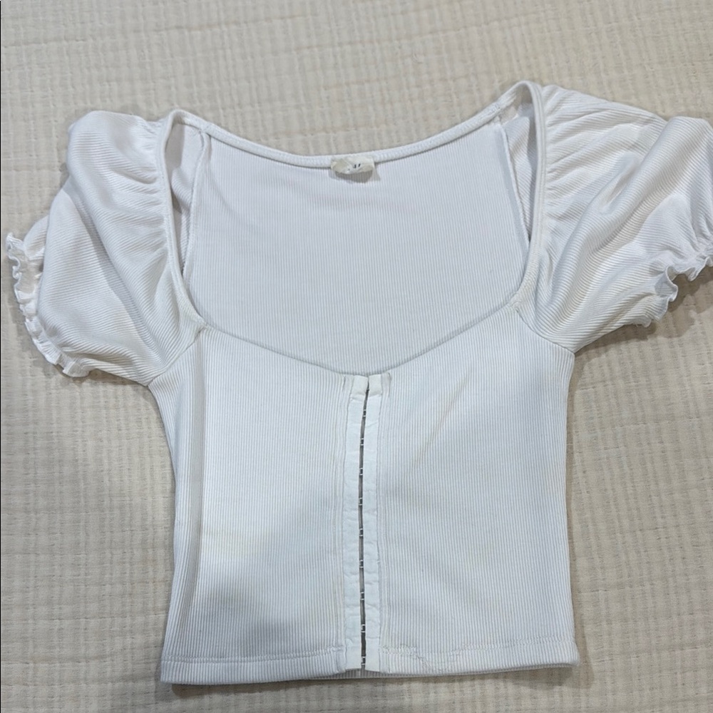 Aritzia White Ruched Fitted Crop Top